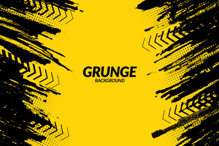 Yellow and black backdrop with dot halftone, arrows and grunge dirt elements. Urban style modern grunge background. Drive and speed modern creative wallpaper for your graphic design, banner or poster. Vectorのイラスト素材