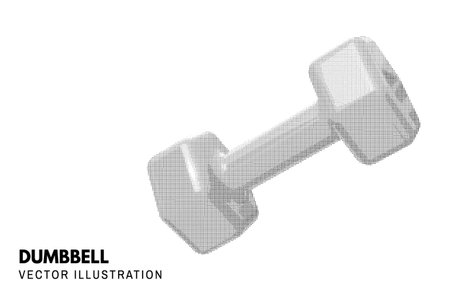 Halftone dumbbell dots style icon. Fitness dumbbell. Sport equipment for exercise with weights, workout. Vector illustration. Circle halftone shape dumbbellのイラスト素材