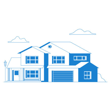 Vector flat icon suburban american house. For web design and application interface, also useful for infographics. Family house icon isolated on white backgroundのイラスト素材
