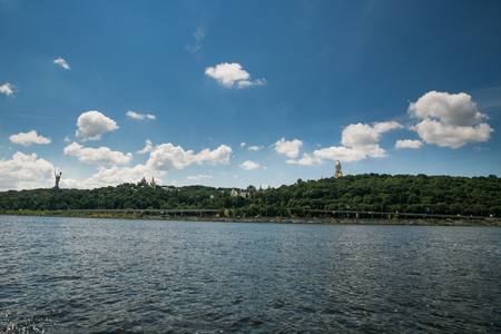Kievo-Pecherskaya lavra monastery, monument Motherland in Kiev, Ukraine. Monument has been erected in 1981 and is one of the biggest monuments of the world (102 m).の写真素材