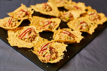 Delicious canapes as event dish on a plateの写真素材