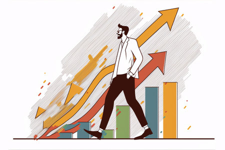 Vector illustration of a businessman walking along the business graph. business concept.