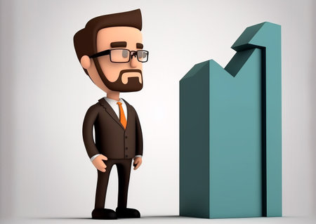 3D illustration of a hipster businessman standing next to a graphの写真素材