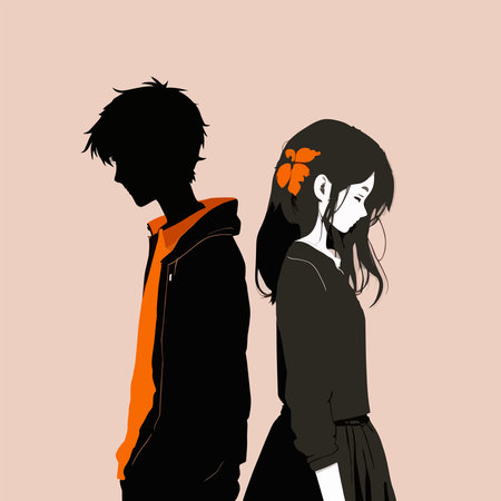 Love man woman relationship concept, hard love concept. Man and woman back to back. hearts in background. Complicated love, communication problem, separation, love therapy. EPS 10. Vector illustrationのイラスト素材