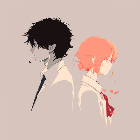 Love man woman relationship concept, hard love concept. Man and woman back to back. hearts in background. Complicated love, communication problem, separation, love therapy. EPS 10. Vector illustrationのイラスト素材