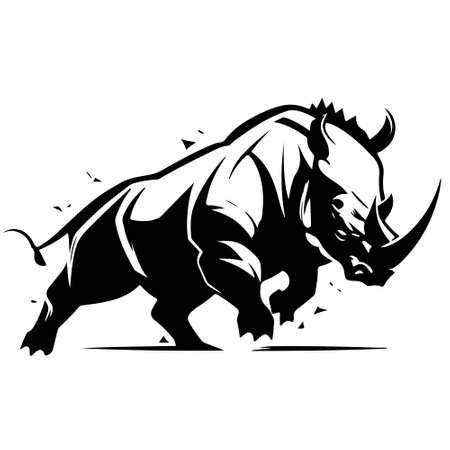Rhino template. Endangered African Rhinoceros silhouette icon. Horned animal symbol. vector illustrationのイラスト素材