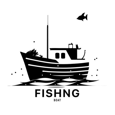 Fishing boat design image for Sea transportation and barge boat vector. vector illustrationのイラスト素材