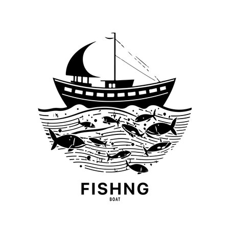 Fishing boat design image for Sea transportation and barge boat vector. vector illustrationのイラスト素材