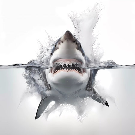 White shark marine predator big open mouth. isolated on white background