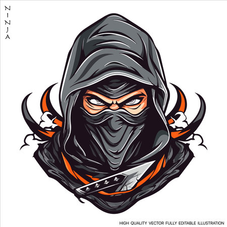 Ninja mascot logo vector template, Creative Ninja emblem design concepts. Fully editable Vector illustrationのイラスト素材