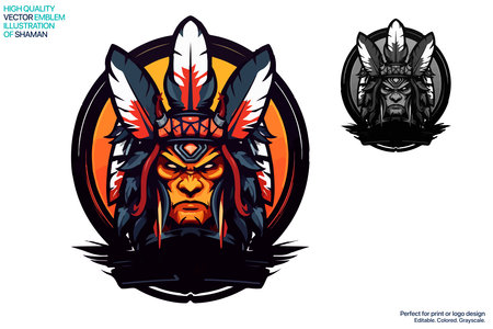Indian chief mascot. Esport emblem logo design. Fully editable colored vector illustration. good for print or logo designのイラスト素材