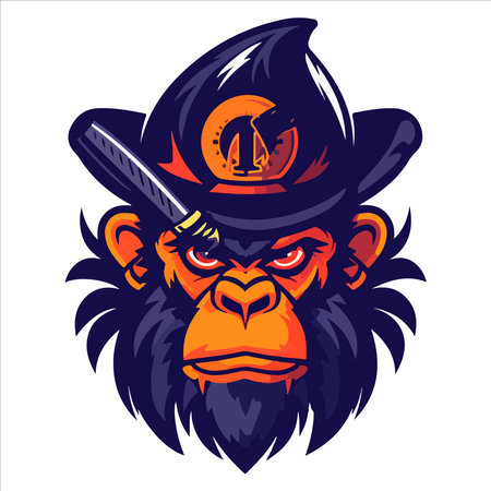 Angry monkey ape mascot character cartoon logo for sport team. Fully editable vector monkey head.のイラスト素材