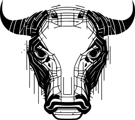 Bull head tech logo technology. Logo design regarding bull. Print design of cyber bull headのイラスト素材
