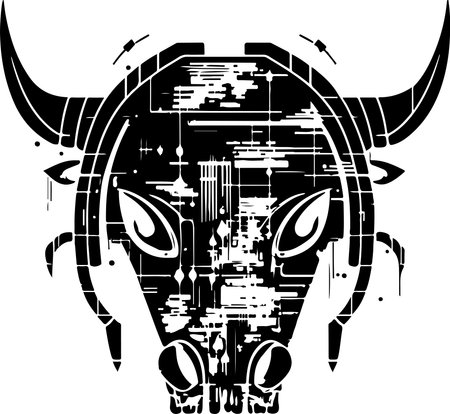 Bull head tech logo technology. Logo design regarding bull. Print design of cyber bull headのイラスト素材