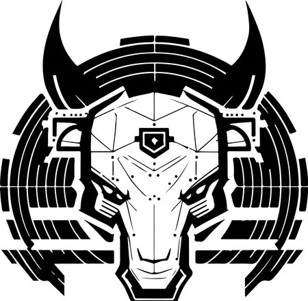 Bull head tech logo technology. Logo design regarding bull. Print design of cyber bull headのイラスト素材