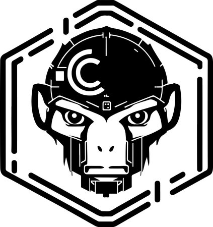 Cyborg ape esport mascot logo design. Tech illustration of monkey for print or logoのイラスト素材