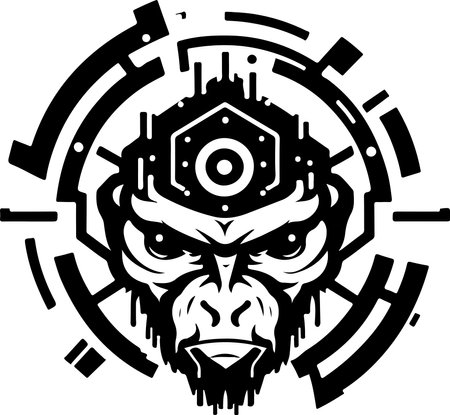 Cyborg ape esport mascot logo design. Tech illustration of monkey for print or logoのイラスト素材