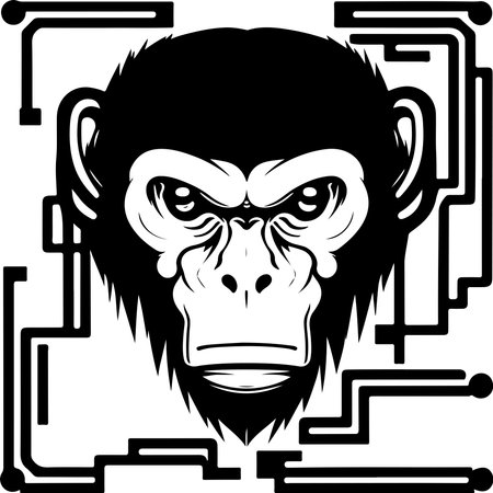 Cyborg ape esport mascot logo design. Tech illustration of monkey for print or logoのイラスト素材