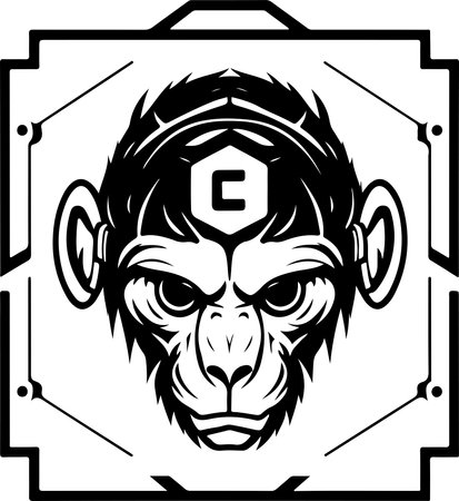 Cyborg ape esport mascot logo design. Tech illustration of monkey for print or logoのイラスト素材