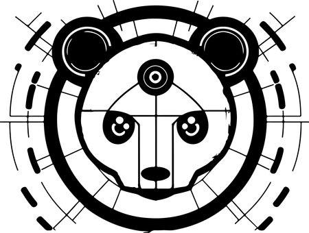 Panda tech template for logo or print. Vector cyber panda illustration.のイラスト素材