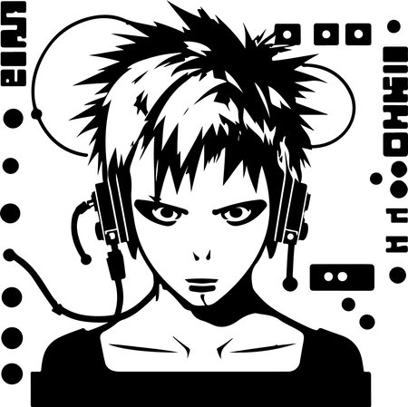 Cyber techno girl illustration for print or logo. girl cyber punk.のイラスト素材
