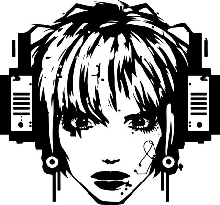 Cyber techno girl illustration for print or logo. girl cyber punk.のイラスト素材