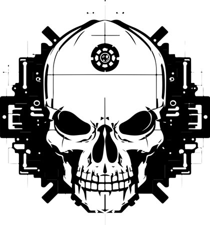 circuit board cyber skull symbol. Vector techno skull print.のイラスト素材