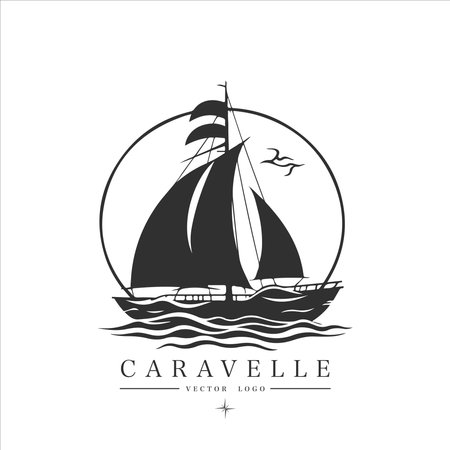 Minimal modern Sailing boat on the water, vector logo. Caravelle emblem.のイラスト素材