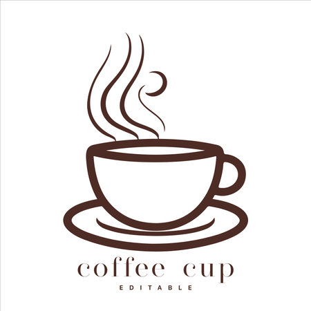 Coffee shop logo template, natural abstract coffee cup with steam, coffee house emblem, creative cafe logotype, modern trendy symbol design vector illustration isolated on white background signのイラスト素材