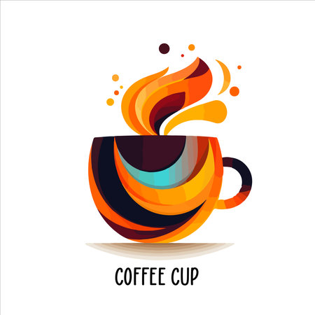 Coffee shop logo template, natural abstract coffee cup with steam, coffee house emblem, creative cafe logotype, modern trendy symbol design vector illustration isolated on white background signのイラスト素材