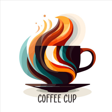 Coffee shop logo template, natural abstract coffee cup with steam, coffee house emblem, creative cafe logotype, modern trendy symbol design vector illustration isolated on white background signのイラスト素材