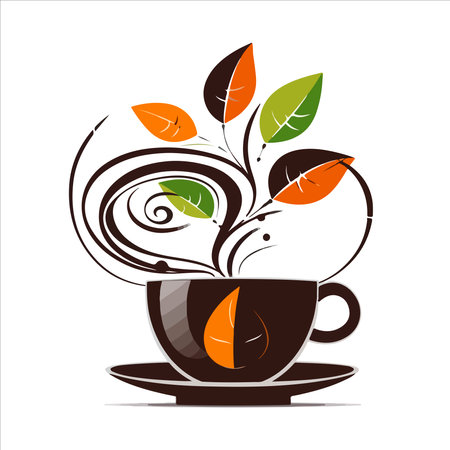 Coffee shop logo template, natural abstract coffee cup with steam, coffee house emblem, creative cafe logotype, modern trendy symbol design vector illustration isolated on white background signのイラスト素材