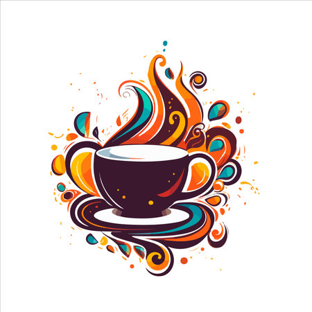 Coffee shop logo template, natural abstract coffee cup with steam, coffee house emblem, creative cafe logotype, modern trendy symbol design vector illustration isolated on white background signのイラスト素材
