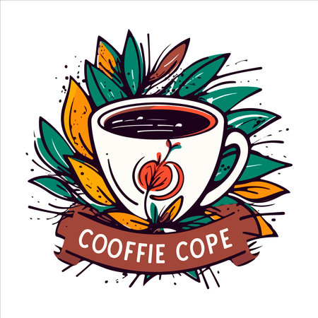 Coffee shop logo template, natural abstract coffee cup with steam, coffee house emblem, creative cafe logotype, modern trendy symbol design vector illustration isolated on white background signのイラスト素材