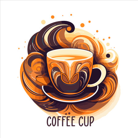 Coffee shop logo template, natural abstract coffee cup with steam, coffee house emblem, creative cafe logotype, modern trendy symbol design vector illustration isolated on white background signのイラスト素材