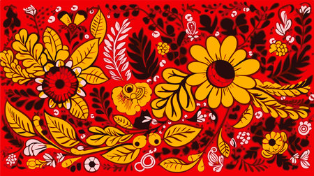 Traditional Russian vector seamless pattern in khokhloma style.