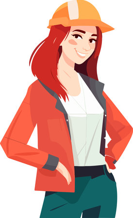 Cute young constructor woman in hard hat and uniform. vector illustrations.のイラスト素材