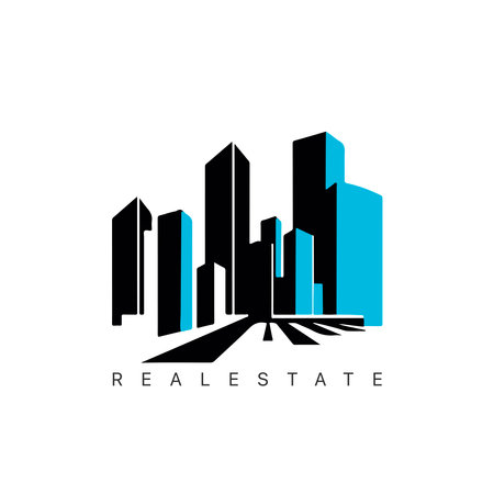 Real estate logo design with line art style. City building vector abstract for Logo Design Inspiration.のイラスト素材