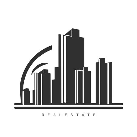 Real estate logo design with line art style. City building vector abstract for Logo Design Inspiration.のイラスト素材