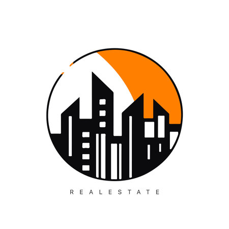 Real estate logo design with line art style. City building vector abstract for Logo Design Inspiration.のイラスト素材