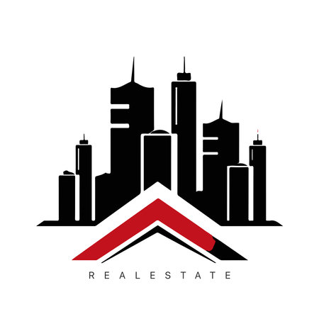 Real estate logo design with line art style. City building vector abstract for Logo Design Inspiration.のイラスト素材