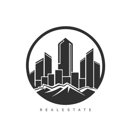 Real estate logo design with line art style. City building vector abstract for Logo Design Inspiration.のイラスト素材