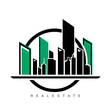 Real estate logo design with line art style. City building vector abstract for Logo Design Inspiration.のイラスト素材