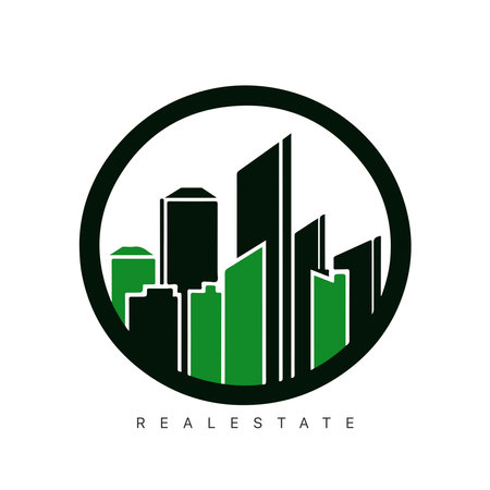 Real estate logo design with line art style. City building vector abstract for Logo Design Inspiration.のイラスト素材