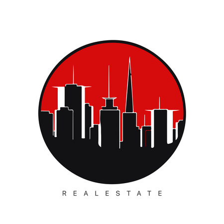 Real estate logo design with line art style. City building vector abstract for Logo Design Inspiration.のイラスト素材