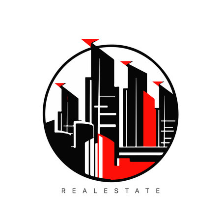 Real estate logo design with line art style. City building vector abstract for Logo Design Inspiration.のイラスト素材