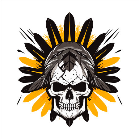 Skull emblem vector logo. Aggressive human cherokee, apache skull.のイラスト素材