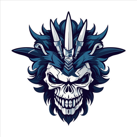 Skull emblem vector logo. Aggressive human cherokee, apache skull.のイラスト素材