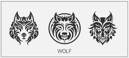 Abstract luxury wolf head vector monogram logo design template. Wolf vector logo setのイラスト素材