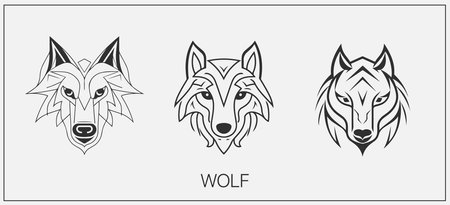 Abstract luxury wolf head vector monogram logo design template. Wolf vector logo setのイラスト素材